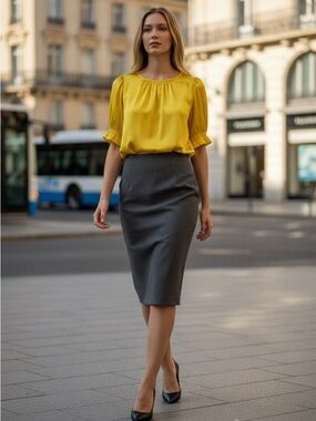 Ann Taylor Vibrant Yellow Silky Office/Career Blouse